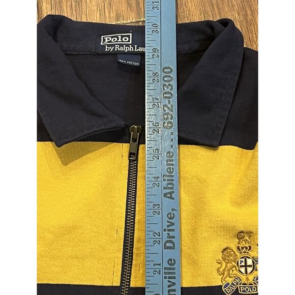 Y2K Vintage Polo RL Rugby Shirt XL Lion & Unicorn Crest Blue Yellow Stripe Zip - Picture 7 of 10